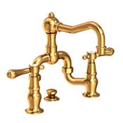 Newport Brass Chesterfield 1.2 GPM Bridge Bathroom Faucet with Pop-Up Drain Assembly Aged Brass