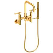 Newport Brass East Square Wall Mounted Tub Filler with Lever Handles and Built-In Diverter - Includes Hand Shower Aged Brass