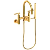 Newport Brass East Linear Wall Mounted Tub Filler with Lever Handles and Built-In Diverter - Includes Hand Shower Aged Brass