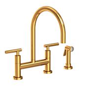Newport Brass East Linear 1.8 GPM Widespread Bridge Kitchen Faucet with Lever Handles - Includes Side Spray Aged Brass