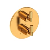 Newport Brass Kimbell Thermostatic Valve Trim Only with Dual Lever Handles, Integrated Diverter, and Volume Control - Less Rough In Aged Brass