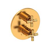 Newport Brass Kimbell Thermostatic Valve Trim Only with Dual Cross Handles, Integrated Diverter, and Volume Control - Less Rough In Aged Brass