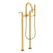Newport Brass Kimbell Floor Mounted Tub Filler with Lever Handles Integrated Diverter and Hand Shower - Less Rough In Aged Brass
