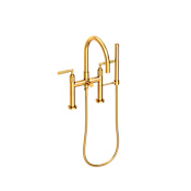 Newport Brass Kimbell Deck Mounted Tub Filler with Lever Handles Integrated Diverter and Hand Shower - Less Rough In Aged Brass