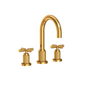 Newport Brass Kimbell 1.2 GPM Widespread Bathroom Faucet with Cross Handles and Push Pop-Up Drain Assembly Aged Brass