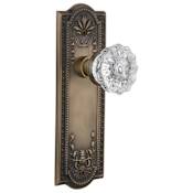 Nostalgic Warehouse Crystal Solid Brass Privacy Door Knob Set with Meadows Rose and 2-3/8" Backset Antique Brass