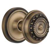 Nostalgic Warehouse Vintage Meadows Solid Brass Passage Door Knob Set with Classic Rose Plate and 2-3/8" Backset Antique Brass