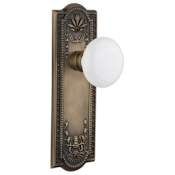 Nostalgic Warehouse Vintage Farmhouse White Porcelain Privacy Door Knob Set with Solid Brass Meadows Rose and 2-3/8" Backset Antique Brass