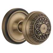Nostalgic Warehouse Classic Renaissance Egg and Dart Solid Brass Privacy Door Knob Set with Classic Rose Plate and 2-3/8" Backset Antique Brass