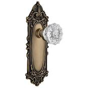 Nostalgic Warehouse Crystal Solid Brass Dummy Door Knob Set with Victorian Rose Antique Brass