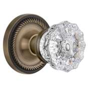 Nostalgic Warehouse Crystal Solid Brass Passage Door Knob Set with Rope Rose and 2-3/8" Backset Antique Brass