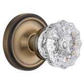 Nostalgic Warehouse Vintage Crystal Knob with Solid Brass Single Dummy Door Knob with Classic Rose Plate Antique Brass