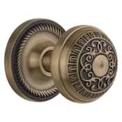Nostalgic Warehouse Egg and Dart Solid Brass Privacy Door Knob Set with Rope Rose and 2-3/8" Backset Antique Brass