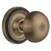 Nostalgic Warehouse New York Solid Brass Privacy Door Knob Set with Rope Rose and 2-3/8" Backset Antique Brass