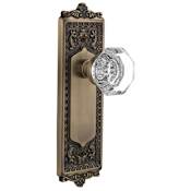 Nostalgic Warehouse Vintage Waldorf Crystal Gem Cut Octagon Passage Door Knob Set with Solid Brass VIctorian Egg and Dart Back Plate and 2-3/8" Backset Antique Brass