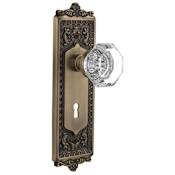 Nostalgic Warehouse Vintage Waldorf Crystal Gem Cut Octagon Single Dummy Door Knob with Solid Brass VIctorian Egg and Dart Back Plate and Keyhole Antique Brass