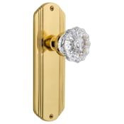 Nostalgic Warehouse Vintage Fluted Crystal Privacy Door Knob Set with Art Deco Plate and 2-3/8" Backset Polished Brass