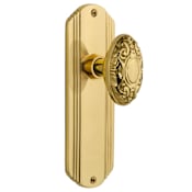 Nostalgic Warehouse Vintage Victorian Solid Brass Privacy Door Knob Set with Art Deco Plate and 2-3/8" Backset Polished Brass
