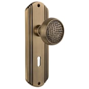 Nostalgic Warehouse Vintage Craftsman Solid Brass Privacy Door Knob Set with Art Deco Plate, Keyhole and 2-3/8" Backset Antique Brass