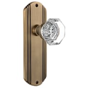 Nostalgic Warehouse Vintage Luxe Waldorf Lead Crystal Octagon Single Dummy Door Knob with Brass Art Deco Plate Antique Brass