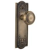 Nostalgic Warehouse Vintage Art Deco Solid Brass Privacy Door Knob Set with Meadows Rose and 2-3/8" Backset Antique Brass