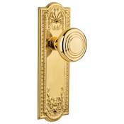Nostalgic Warehouse Vintage Art Deco Solid Brass Privacy Door Knob Set with Meadows Rose and 2-3/8" Backset Polished Brass