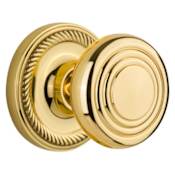 Nostalgic Warehouse Deco Solid Brass Single Dummy Door Knob with Rope Rose Unlacquered Brass