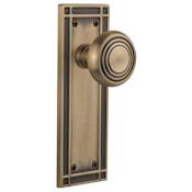 Nostalgic Warehouse Art Deco Solid Brass Dummy Door Knob Set with Mission Rose Antique Brass