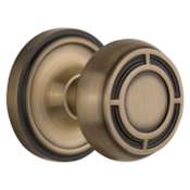 Nostalgic Warehouse Vintage Mission Solid Brass Passage Door Knob Set with Classic Rose Plate and 2-3/4" Backset Antique Brass