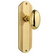 Nostalgic Warehouse Vintage Homestead Solid Brass Oval Passage Door Knob Set with Art Deco Plate and 2-3/4" Backset Polished Brass