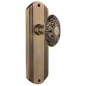 Nostalgic Warehouse Vintage Victorian Solid Brass Passage Door Knob Set with Art Deco Plate and 2-3/4" Backset Antique Brass