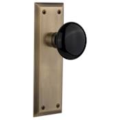 Nostalgic Warehouse Black Porcelain Solid Brass Dummy Door Knob Set with New York Rose Antique Brass