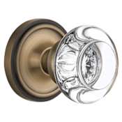 Nostalgic Warehouse Round Clear Crystal Single Dummy Door Knob with Solid Brass Classic Rose Antique Brass