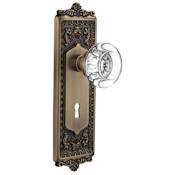 Nostalgic Warehouse Vintage Round Clear Crystal Dummy Door Knob Set with Solid Brass Victorian Egg and Dart Back Plate and Keyhole Antique Brass