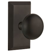 Nostalgic Warehouse New York Solid Brass Privacy Door Knob Set with Studio Rose and 2-3/8" Backset Oil-Rubbed Bronze