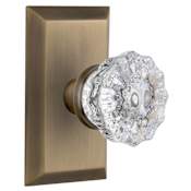 Nostalgic Warehouse Crystal Solid Brass Single Dummy Door Knob with Studio Rose Antique Brass