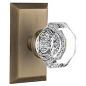 Nostalgic Warehouse Waldorf Lead Crystal Dummy Door Knob Set with Solid Brass Studio Backplate Antique Brass