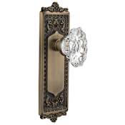 Nostalgic Warehouse Vintage Chateau Fluted Crystal Passage Door Knob Set with Victorian Egg and Dart Plate and 2-3/8" Backset Antique Brass