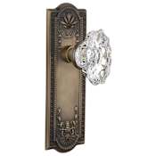 Nostalgic Warehouse Vintage Chateau Fluted Crystal Single Dummy Door Knob with Solid Brass Meadows Botanical Back Plate Antique Brass