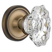 Nostalgic Warehouse Vintage Victorian Chateau Privacy Door Knob Set with Fluted Crystal Knob and Classic Rose Plate - 2-3/8" Backset Antique Brass