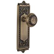 Nostalgic Warehouse Meadows Vintage Victorian Solid Brass Privacy Door Knob Set with Egg and Dart Rose and 2-3/4" Backset Antique Brass