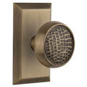 Nostalgic Warehouse Craftsman Solid Brass Passage Door Knob Set with Studio Rose and 2-3/8" Backset Antique Brass