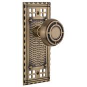 Nostalgic Warehouse Mission Solid Brass Passage Door Knob Set with Long Craftsman Plate and 2-3/8" Backset Antique Brass