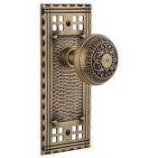 Nostalgic Warehouse Renaissance Egg and Dart Solid Brass Privacy Door Knob Set with Long Craftsman Plate and 2-3/8" Backset Antique Brass