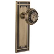 Nostalgic Warehouse Meadows Solid Brass Passage Door Knob Set with Mission Rose and 2-3/8" Backset Antique Brass
