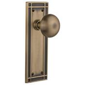 Nostalgic Warehouse New York Solid Brass Dummy Door Knob Set with Mission Rose Antique Brass