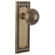 Nostalgic Warehouse Egg and Dart Solid Brass Privacy Door Knob Set with Mission Rose and 2-3/8" Backset Antique Brass