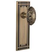 Nostalgic Warehouse Victorian Solid Brass Privacy Door Knob Set with Mission Rose and 2-3/8" Backset Antique Brass