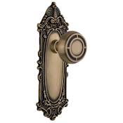 Nostalgic Warehouse Mission Solid Brass Passage Door Knob Set with Victorian Rose and 2-3/8" Backset Antique Brass