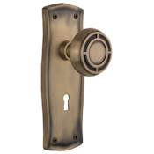 Nostalgic Warehouse Mission Solid Brass Privacy Door Knob Set with Prairie Rose, Keyhole and 2-3/8" Backset Antique Brass
